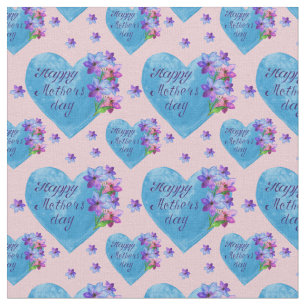 Happy Mother's Day Blue Hearts Floral on Pink  Fabric
