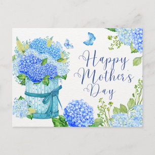 Happy Mother's Day Blue Hydrangea Flowers Holiday Postcard