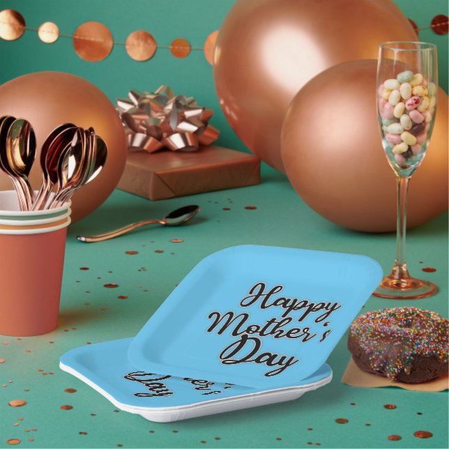 Happy Mothers Day Blue Paper Plate (Multi)