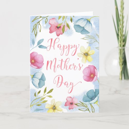 Happy Mothers Day Blue Pink Florals Photo Card
