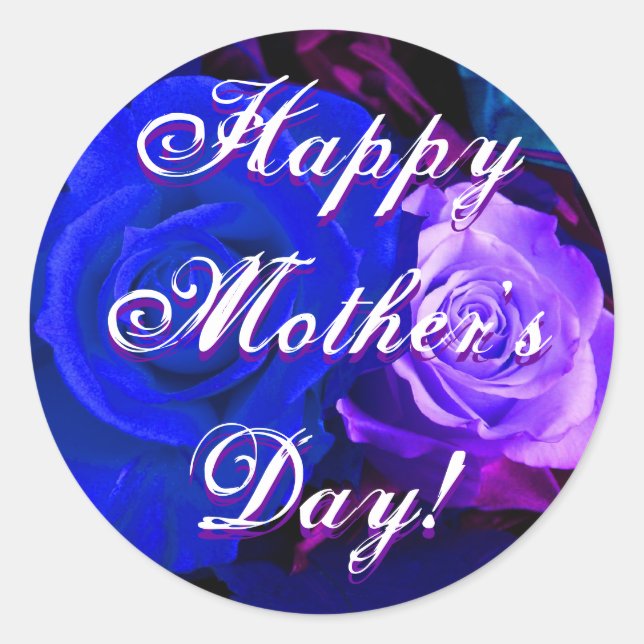 Happy Mother's Day Blue Purple Rose Classic Round Sticker (Front)