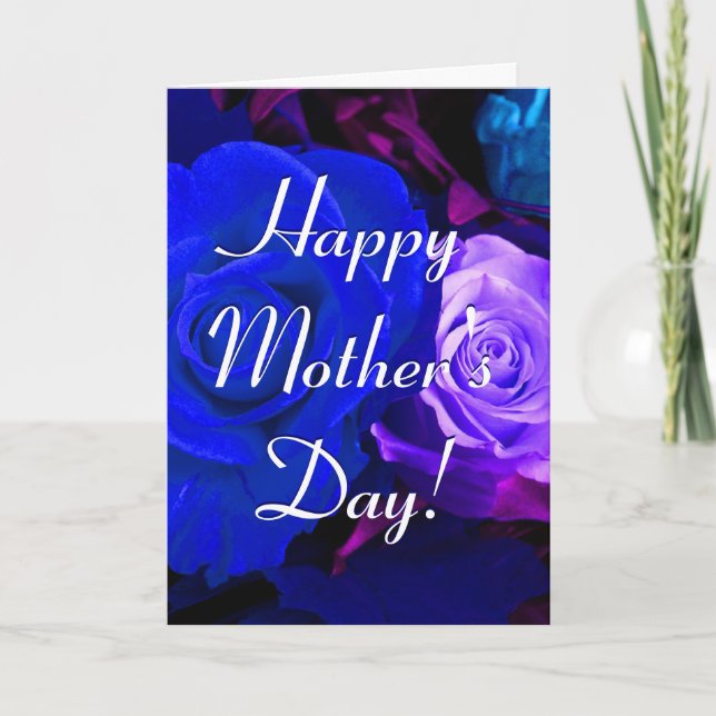 Happy Mother's Day Blue Purple Rose I Card (Front)