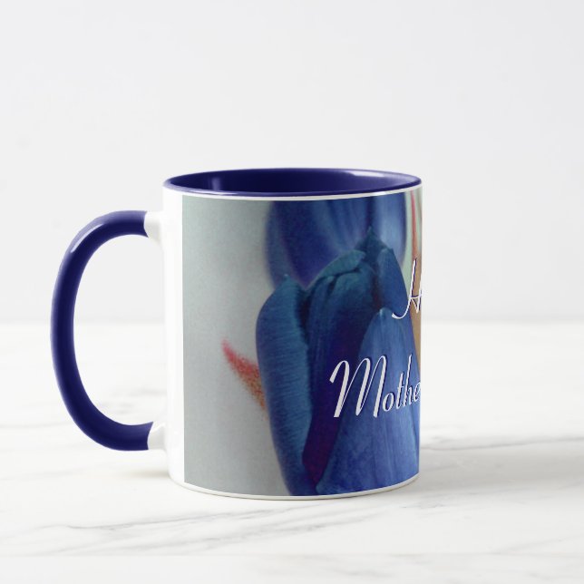 Happy Mother's Day Blue Tulips Mug (Left)