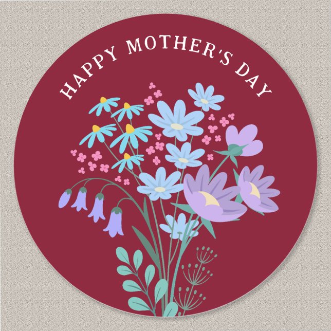 Happy Mother's Day Bluebells Lilac Wildflowers Classic Round Sticker (Creator Uploaded)