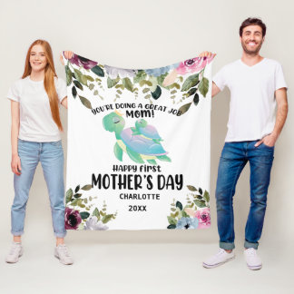 Happy Mother's Day Blush Flowers Fleece Blanket