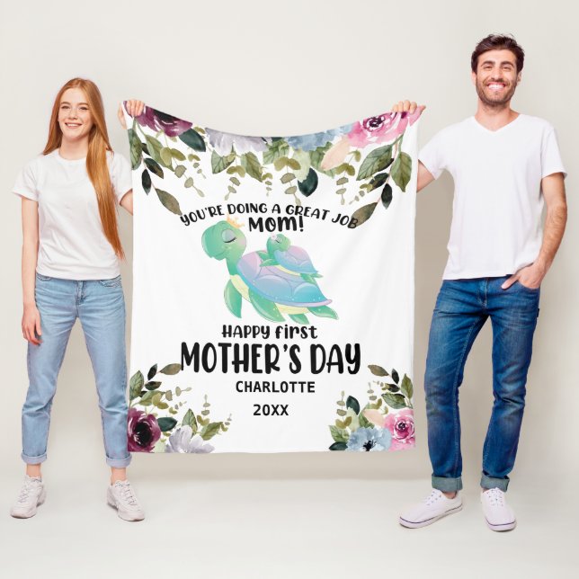 Happy Mother's Day Blush Flowers Fleece Blanket (In Situ)