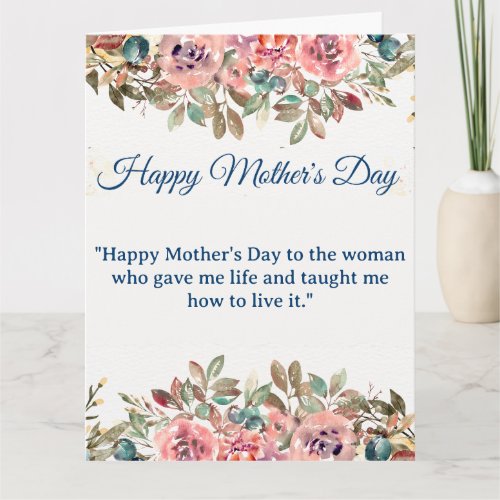 Happy Mothers Day  Blush Pink Flowers and Gold  Card