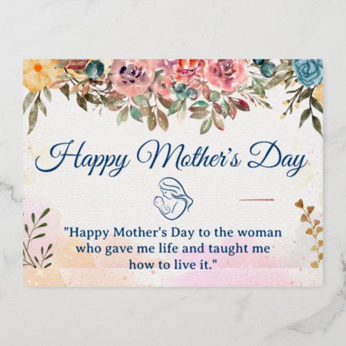 Happy Mothers Day  Blush Pink Flowers and Gold  Foil Holiday Postcard