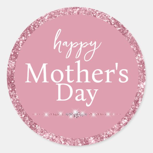 Happy Mothers Day Blush Pink Glitter Classic Round Sticker