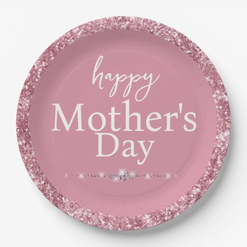 Happy Mothers Day Blush Pink Glitter Paper Plates