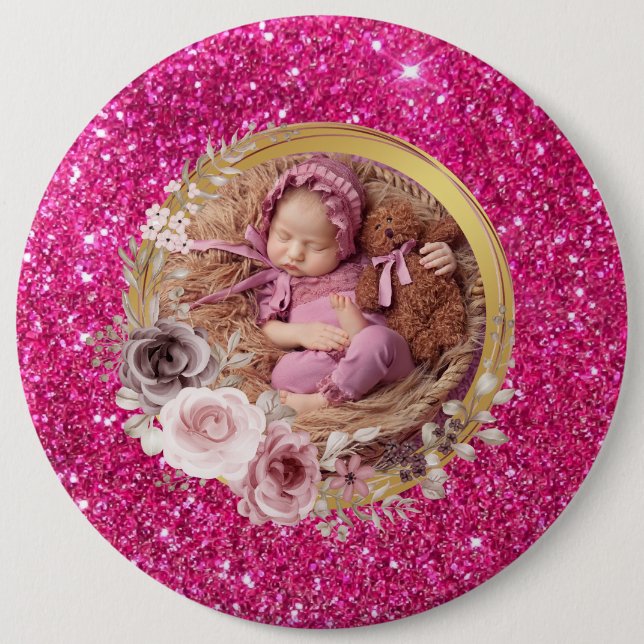 Happy Mother's Day blush pink glitter photo  Button (Front)