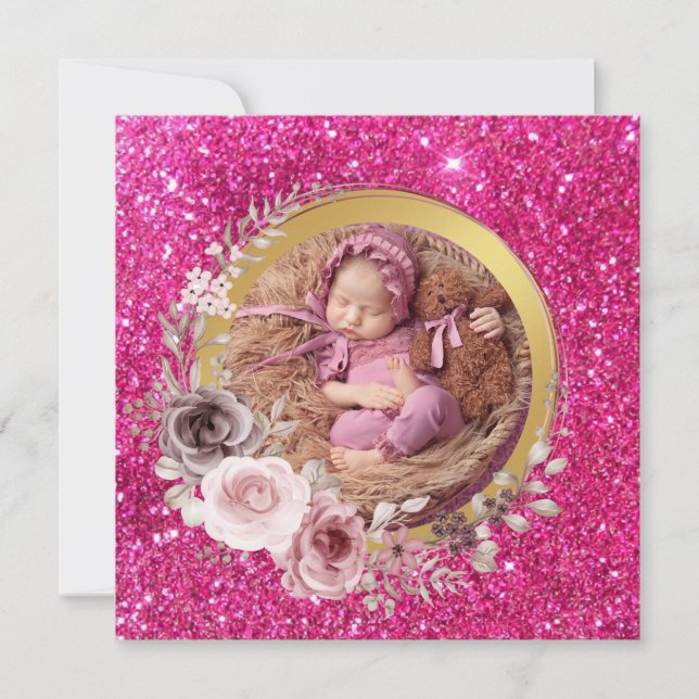 Happy Mother's Day blush pink glitter photo  Holiday Card (Front)