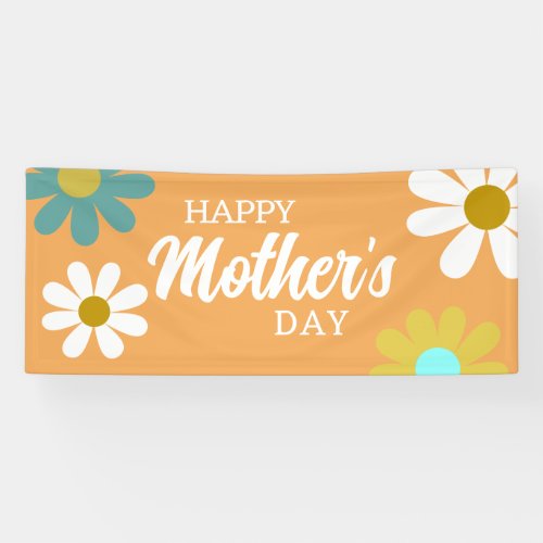 Happy Mothers Day Boho Retro Daisies Floral Banner