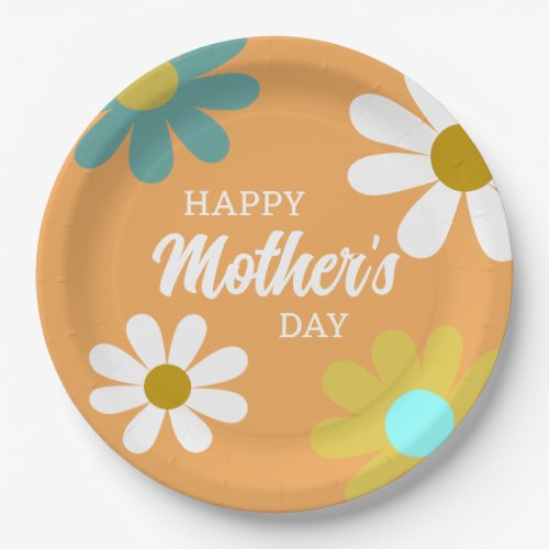 Happy Mothers Day Boho Retro Daisy Flowers Paper Plates