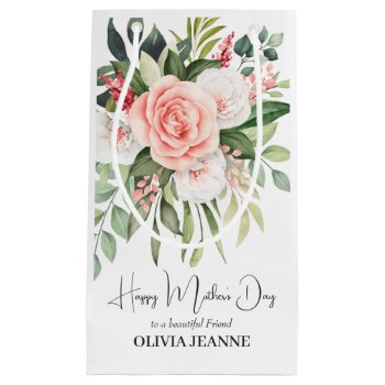 Happy Mother's Day Boho Rose Bouquet Custom Name Small Gift Bag by decor_de_vous at Zazzle