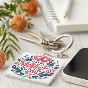 Happy Mother's Day - Botanical Heart & Script Keychain