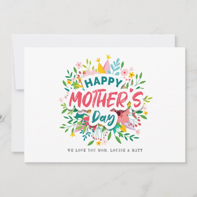 Happy Mothers Day Bright Botanical Floral Custom Card (Front)