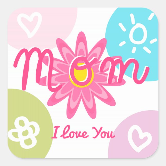 Happy Mother's day  Bright Colorful design Square Sticker (Front)