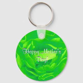 Happy Mother's Day Bright Green Rose Keychain