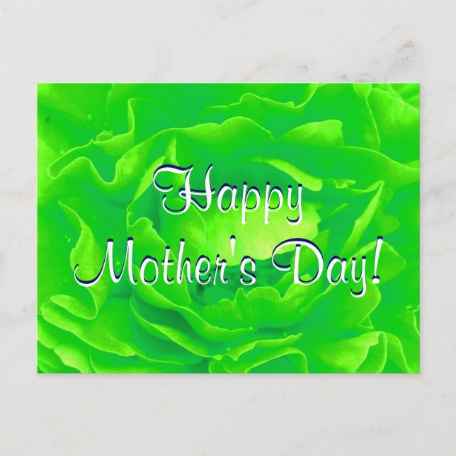 Happy Mother's Day Bright Green Rose Postcard (Front)