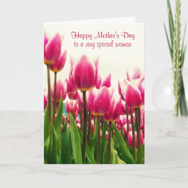Happy Mother's Day Bright Pink Tulips Card (Front)