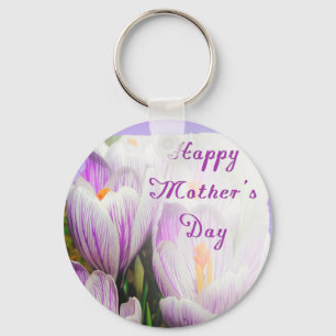 Happy Mother's Day Bright Purple and White Tulips Keychain