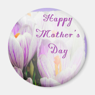 Happy Mother's Day Bright Purple and White Tulips Magnet