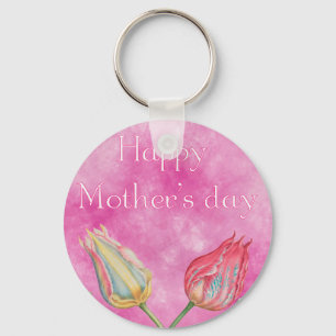 Happy Mother's Day Bright Red and Yellow Tulips Keychain