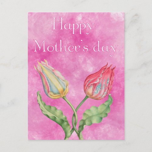 Happy Mothers Day Bright Red and Yellow Tulips Postcard