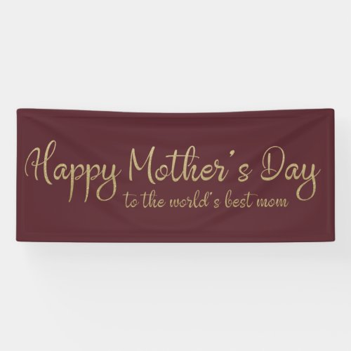 Happy Mothers Day Burgundy Gold Script Banner