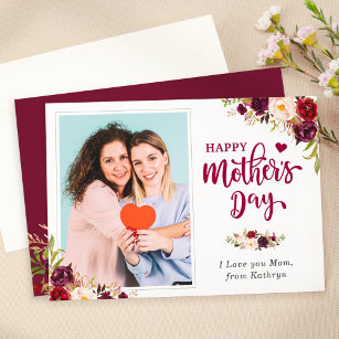 Happy Mother's Day Burgundy Red Floral Photo Card