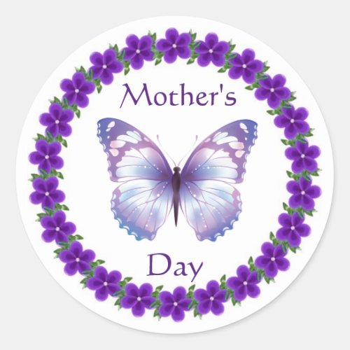 Happy Mothers Day Butterfly Classic Round Sticker