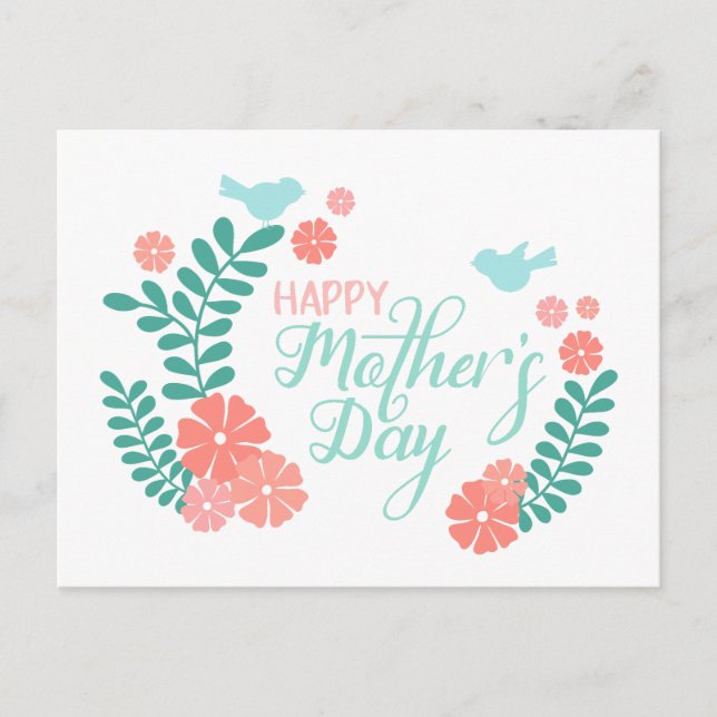 Happy mother's day calligraphy text flowers postcard (Front)