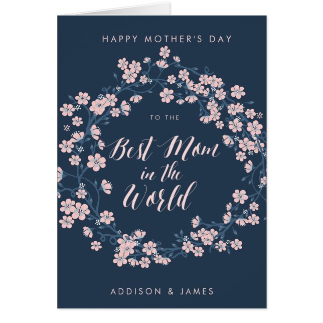 Happy Mothers Day Card Best Mom Pink Wreath (Front)