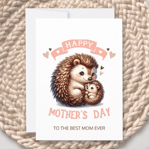 Happy Mothers Day Card Cute Hedgehog Text 