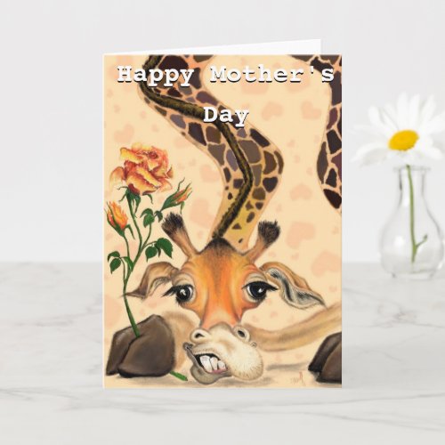 Happy Mothers Day Card Giraffe with Rose