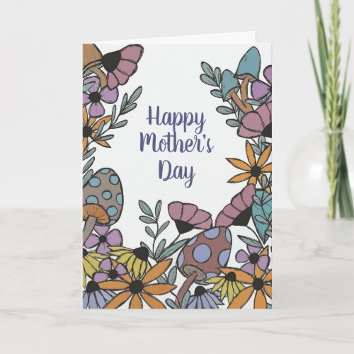 Happy Mothers Day Card  Mushrooms  Wildlflowers