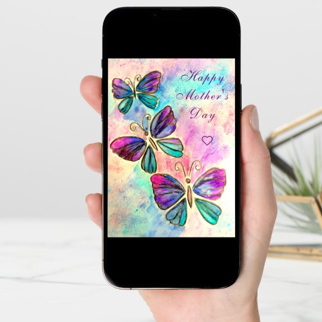 Happy Mother's Day Card Purple Pink Butterflies (Front Digital)