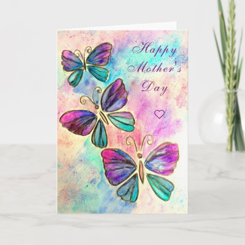 Happy Mothers Day Card Purple Pink Butterflies
