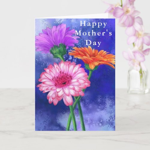 Happy Mothers Day Card Three Color Gerberas