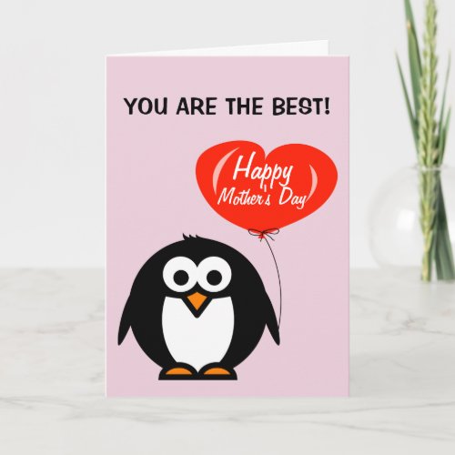 Happy Mothers Day card with cute penguin