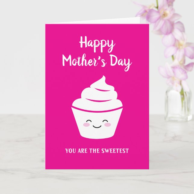 Happy Mother's Day card with cute smiling cupcake (Orchid)