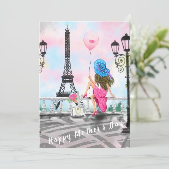 Happy Mother's Day Card Woman with Balloon (Standing Front)