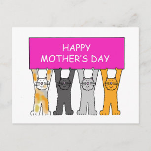 Happy Mothers Day Cartoon Cats Postcard
