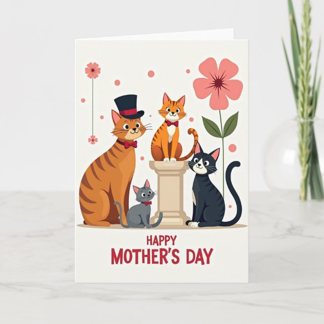 Happy Mothers Day Cat Family Card (Front)