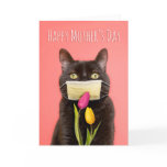Happy Mother's Day Cat in Face Mask With Flowers Holiday Card Happy Mother's Day Cat in Face Mask With Flowers Holiday Card