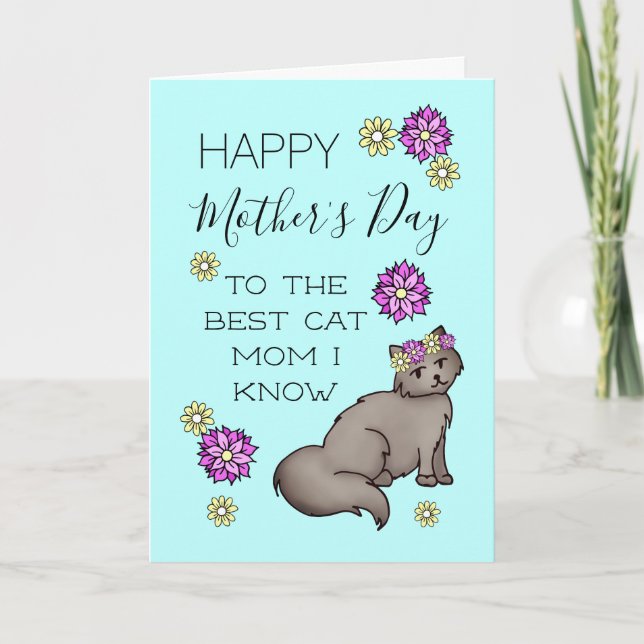 Happy Mother's Day Cat Mom Floral Card (Front)