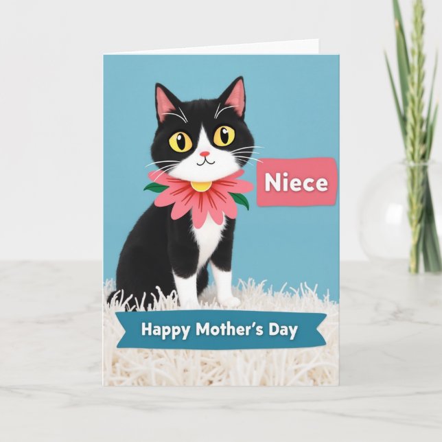 Happy Mothers Day Cat Niece Card (Front)