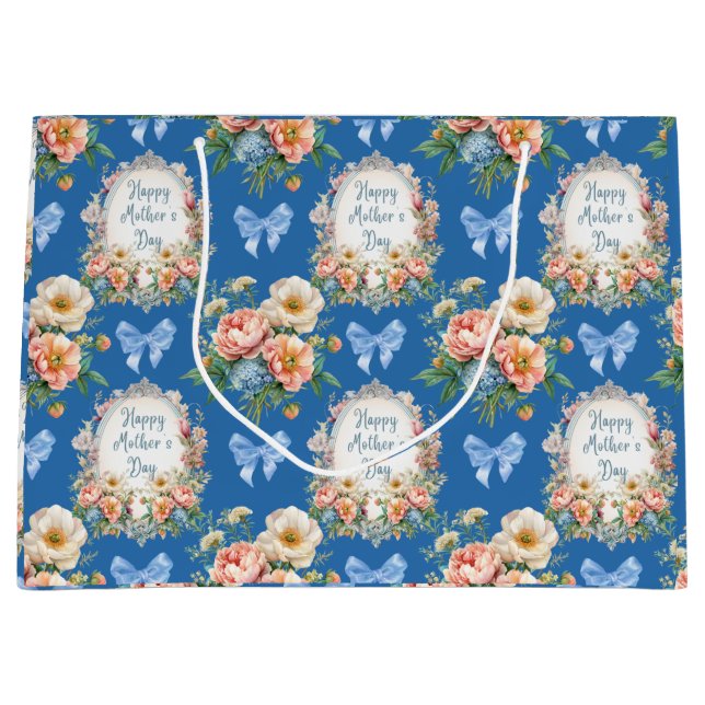 Happy Mother's Day Cerulean Blue  Large Gift Bag (Front)