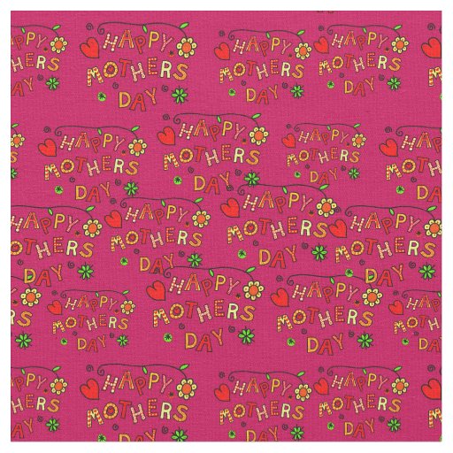 Happy Mother's Day Childlike Dark Pink Flowers Fabric